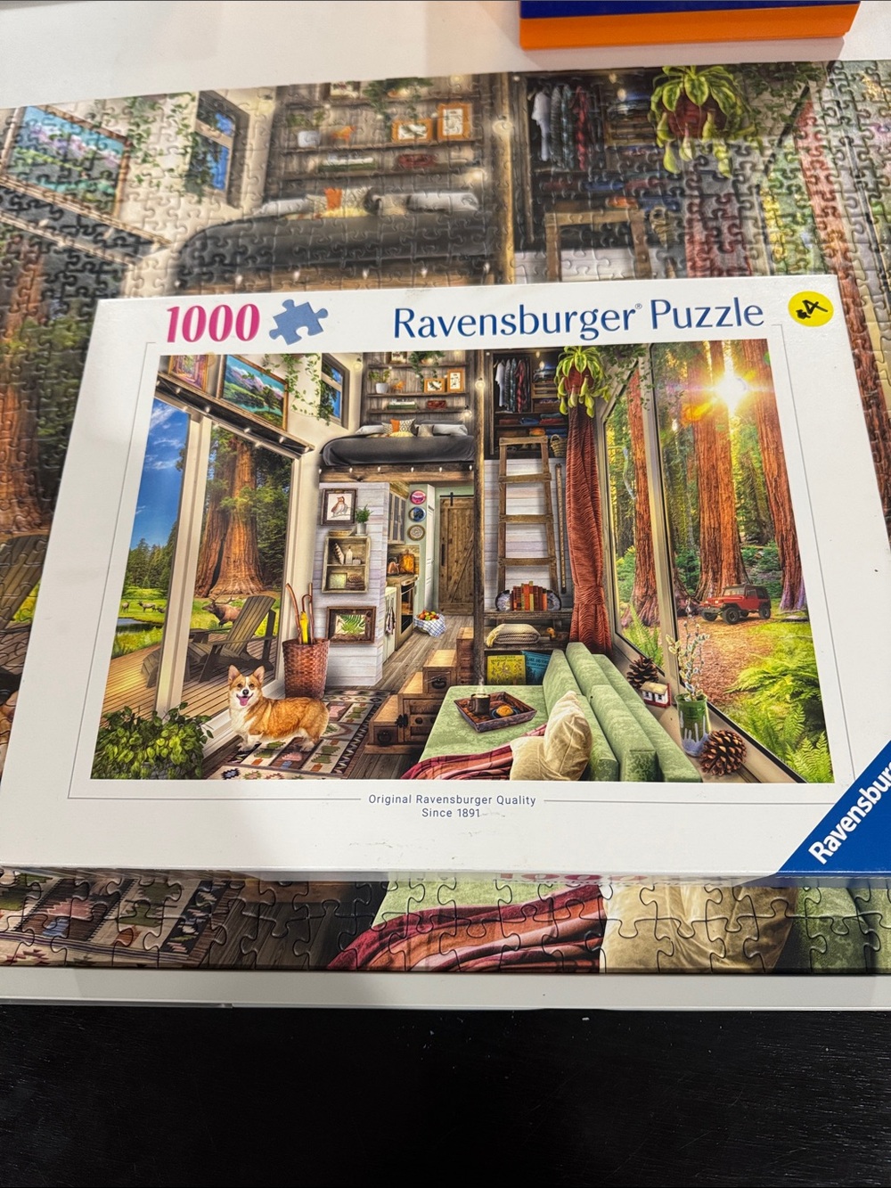 Ravensburger Sunlit Porch Puzzle with Brown and White Corgi